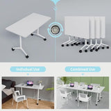 AKSOUDEW Folding Conference Table, Rectangular Conference Room Tables, Mobile Modular Training Table, Solid Steel Frame,Thickened Panel,for Schools,Meeting Room and Offices (4PCS, 71in) AKSOUDEW