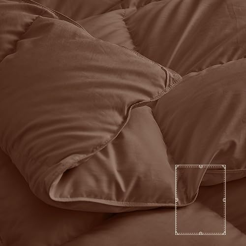 zzlamb Lightweight Feather Down Comforter Brown, All Season Warm Duvet Insert for Queen Bed, Durable Cotton-Blended Down Proof Shell Duvet with Corner Tabs, Queen Size 90''x90'' Brown zzlamb