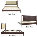 Bme Oliver King Bed Frame and Headboard - 15-Inch Signature Design with Rattan Headboard, Bohemian and Mid Century Style, 12-Slat Wood Support, No Box Spring Needed - Easy Assembly, Walnut Bme