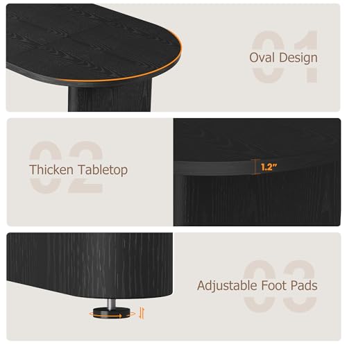 GarveeHome 70.8 Inch Oval Dining Table for 6-8 People, Long Large Kitchen Table with Thick Sturdy Wooden Base, Farmhouse Dining Room Table for Kitchen, Living Room, Office (Black) GarveeHome