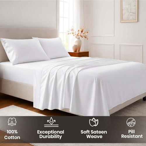 SGI bedding 100% Egyptian Cotton Sheets Full XL Size - 1000 Thread Count Luxury Hotel Sheets, 18" Deep Pocket, Soft & Breathable 4-Piece White Sheet Set SGI bedding