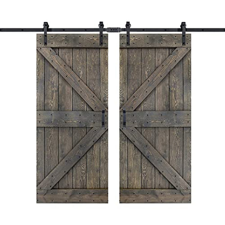 ISLIFE 2 Sets 36in X 84in K Series DIY Solid Wood Interior Sliding Barn Door with 6FT Hardware Kit +2Handles(Smoky Gray, 72in. x 84in.) ISLIFE