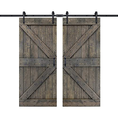 ISLIFE 2 Sets 36in X 84in K Series DIY Solid Wood Interior Sliding Barn Door with 6FT Hardware Kit +2Handles(Smoky Gray, 72in. x 84in.)