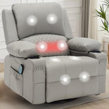 linting Faux Leather Recliner Chair with Heat and Massage Cup Holder, Overstuffed Swivel Rocker Recliner Chair Rocking Glider Chair, Light Grey