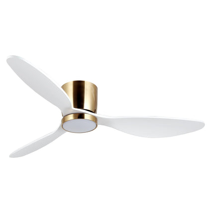 reiga 52 Inch Flush Mount White Ceiling Fan with Light Remote Control, Quiet DC Motor Low Profile 3 Wood Blade Modern Ceiling Fans for Patio Kitchen Living Room Bedroom