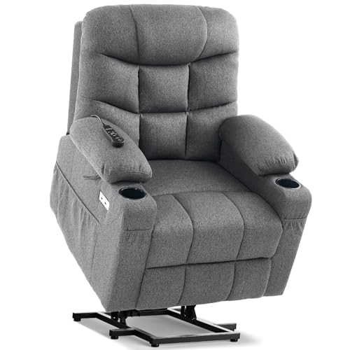 Tami Tami Dual Motor Power Lift Chair Recliner for Elderly with Massage and Heat, Infinite Position Electric Lift Recliner with USB A&C, Cup Holders (T6012 - Linen Fabric, Gray, Medium)
