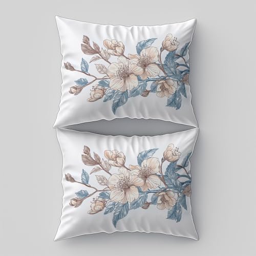 White 3 Piece Duvet Cover Set, 1 Printed Zipper Closure Duvet Cover with 2 Pillow Shams, Ultra Soft Brushed Microfiber Single with Minimalist Flowers Watercolor Generic