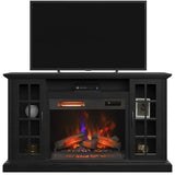 duraflame® Electric Fireplace Media Mantel for TVs up to 65 inches and Farmhouse Storage Cabinets, Black Embossed Ash Duraflame