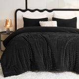 CozyLux Fluffy Full Size Comforter Sets - Super Soft Faux Fur Black Comforter Full Size, Winter Warm Fleece Bedding Set, 3 Pieces Plush Fuzzy Bed Set (1 Shaggy Comforter, 2 Pillowcases) CozyLux