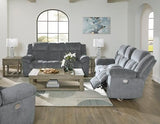 Signature Design by Ashley Tip-Off Modern Wall Hugger Power Reclining Loveseat with Adjustable Headrest, USB Ports, Storage and Cup Holders, Gray Signature Design by Ashley