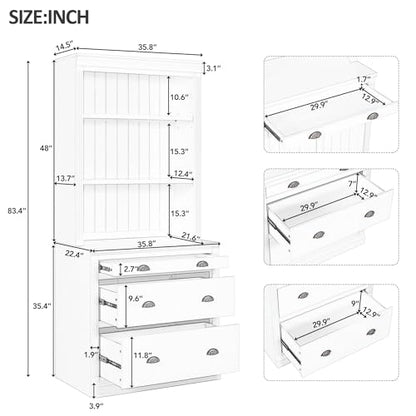 LUMISOL Modern White Pantry Sideboard Set with LED Lights and 6 Drawers - WoodArtSupply