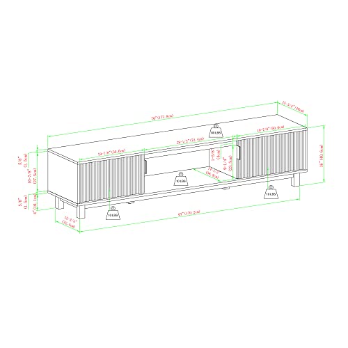 Walker Edison Walton Modern Fluted-Door Low Stand for TVs up to 80 Inches, 70 x 15.75 x 16 inches, Mocha - WoodArtSupply