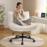 DurayLoly Criss Cross Chair with Wheels, 7" Extra Thick Ergonomic Cross Legged Office Chair, Height Adjustable Swivel Design for Home Office, Study & Vanity,White DurayLoly