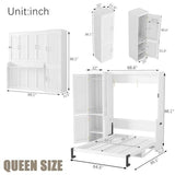 RuiSiSi Queen Size Murphy Bed with Wardrobe, Space-Saving Hidden Wall Bed Frame with Desk and Gas Struts, Wood Murphy Cabinet Bed with Charging Station, No Box Spring Needed, Easy Assembly, White RuiSiSi