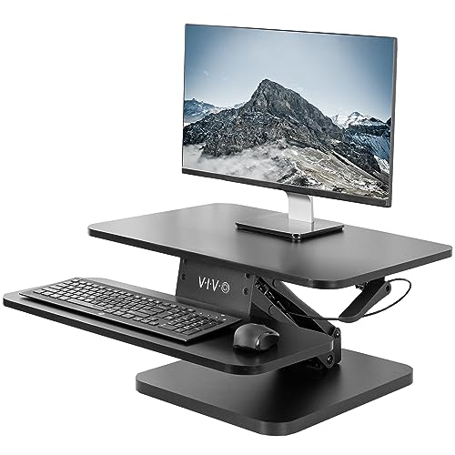 VIVO Black Height Adjustable 25 inch Standing Desk Converter, Compact Sit Stand Tabletop Monitor Riser Workstation, DESK-V001G VIVO