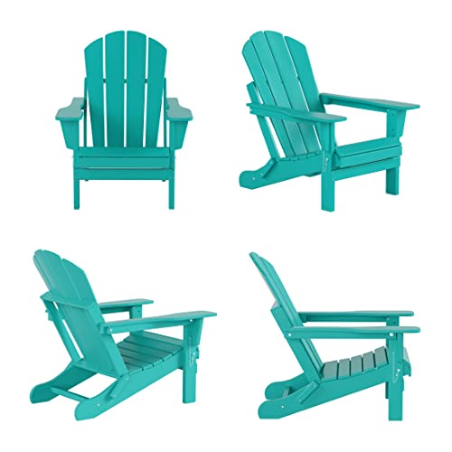 WestinTrends Malibu Outdoor Lounge Chairs Set, 5-Pieces Adirondack Chair Set of 2 with Ottoman and Side Table, All Weather Poly Lumber Patio Lawn Folding Chair for Outside, Turquoise