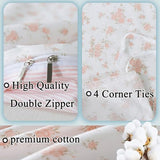 FADFAY Full Duvet Cover Set Pink Floral Comforter Cover 100% Cotton Girls Pink White Flower Bedding Garden Style Blush Bedding for All Season Soft Bedding with 2 Pillowcases, Full FADFAY