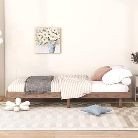 Dolonm Twin Size Floating Bed Frame, Modern Low Profile Platform Bed Frame, Floating Design Bed Slats Support, Noise Free, No Box Spring Needed, Easy Assembly, Walnut Dolonm