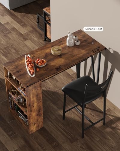Garvee Bar Table and Chairs Set, 3 Piece Bar Table Set with with Flip Top Extension and Storage Shelves, Dining Table Set for 2, Suitable for Small Space Kitchen Apartment, Brown Garvee