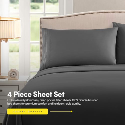 1500 Supreme Collection King Sheet Sets Gray - Luxury Hotel Bed Sheets and Pillowcase Set for Mattress - Extra Soft, Elastic Corner Straps, Deep Pocket, Gray Sweet Home Collection