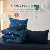 Wake In Cloud - Space Bedding Set for Boys, Star Outer Space Galaxy Patterned Soft Lightweight Comforter Set with Sheets, 5 Pieces Kids Bed in a Bag, Navy Blue, Twin Size Wake In Cloud