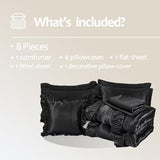 Black Satin Comforter Set 8 Pieces King Size Comforter with Sheets Silk Like Satin Bed Set Luxury Bedding Bed in a Bag 1 Comforter 4 Pillowcasas 1 Flat Sheet 1 Fitted Sheet 1 Cushion Cover Bedbay