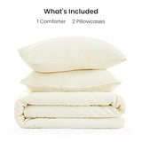 Love's cabin Queen Comforter Set Beige, 3-Piece 90% Polyester 10% Linen Blend Bedding Set, Linen-Look Textured Stripe, Down Alternative All-Season Comforter with Pillow Shams Love's cabin
