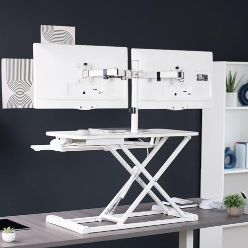 VIVO Height Adjustable 32 inch Standing Desk Converter with Dual 13 to 30 inch Monitor Stand, Sit Stand Monitor Mount and Desk Riser, White, DESK-V000K-M2W VIVO