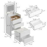 FUFU&GAGA Vanity Desk with Flip Top Mirror and Lights, Small Makeup Vanity Set with Glass Shelf, Space Saving Dressing Table with 3 Drawers & Cushion Stool for Bedroom, White 18.7”W x 15.7”D x 47.2”H FUFU&GAGA