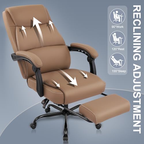 Misolant Big and Tall Office Chair with Footrest, High Back Desk Chair with Linkage Armrest, 90-155° Recline Executive Computer Chairs with Adjustable Height for Home Misolant