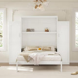 Ball & Cast Queen Size Murphy Bed W/ 2 Wardrobe & Storage Shelf,Horizontal Wall Bed W/Top Display Shelf,Space-Saving Murphy Bed Cabinet for Home Office,Apartment,Guest Room,White Ball & Cast