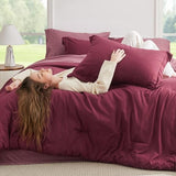 Bedsure Full Size Comforter Set - 7 Pieces Burgundy Full Bedding Set for All Seasons, Boho Contrasting Design Bed in a Bag with Comforter, Sheets, Pillowcases & Shams Bedsure