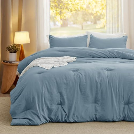 Bedsure Queen Comforter Set, Dusty Blue Soft Prewashed Bedding for All Seasons, 3 Pieces GentleSoft™ Bed Set, 1 Lightweight Comforter (90"x90") and 2 Pillowcases (20"x26") Bedsure