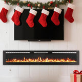 Electric Fireplace, Fireplace Heater Recessed and Wall Mounted, Linear Fireplace with Multicolor Flame, 750/1500W Control by WiFi and Remote, Fireplace Heater with Log and Crystal IDEALHOUSE