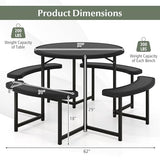 Giantex Picnic Table Bench Set for 4-8 Person, Round 37” Outdoor Dining Table w/Umbrella Hole, HDPE Tabletop, Metal Frame, Patio Furniture Set for Backyard Porch Lawn, 1400lb Capacity (Black,Round) Giantex