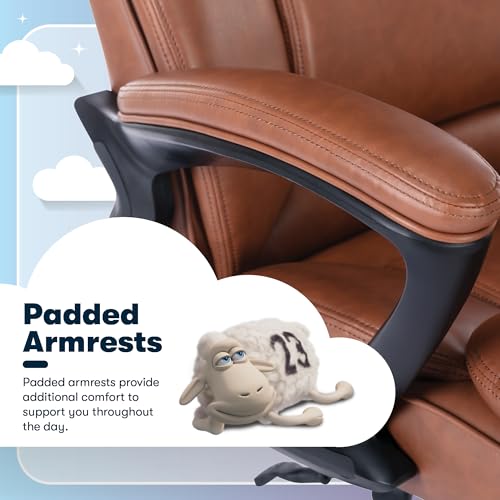 Serta Fairbanks Big & Tall Executive Office Chair, Ergonomic Comfy High-Back ComputerChairs with Lumbar Support, Semi-Plush Seat Cushion, Padded Armrests, Nylon Swivel Base, Bonded Leather, Cognac Serta
