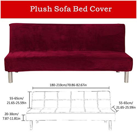 MIFXIN Armless Sofa Bed Cover Stretch Futon Slipcover Plush Thicker Solid Color 3 Seat Full Folding Sofa Couch Futon Furniture Protector Cover Without Armrests (Red) MIFXIN
