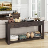 Giantex 63" Farmhouse Console Table with 4 Drawers, Modern Wood Entryway Table, Narrow Long Sofa Tables with Open Storage Shelf for Living Room, Hallway, Entrance, Foyer, Rustic Vintage, Espresso Giantex