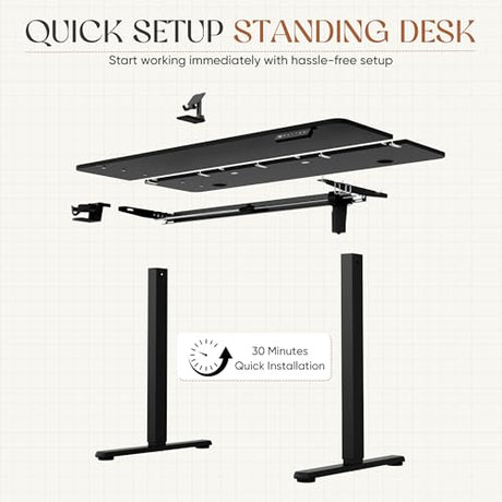 Furmax Electric Standing Desk, 45 x 24 Inches Height Adjustable Sit Stand up Desk, Memory Preset Computer Home Office Desks with Sturdy Metal Frame, Phone Stand Cable Management Hole (Black, 45'') Furmax