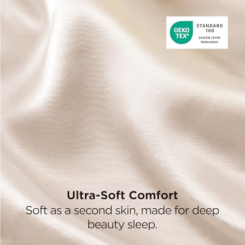 Bedsure Satin Pillowcases, Similar to Silk Pillow Cases Queen Size Set of 2, Cooling Pillow Case for Sleeping Women with Envelope Closure, Gifts for Women Men, Beige, 20x30 Inches, 2pcs Bedsure