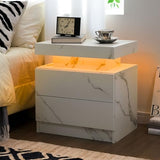 Generic Nightstand LED Bedside Table LED Cabinet LED Lights Modern End Side Table with 2 Drawers for Bedroom (White), 13D x 19W x 20H in (JCF02) Generic