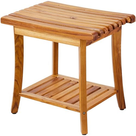 VEVOR Teak Shower Bench, 20in Waterproof Wood Shower Stool with Storage Shelf Non-Slip Foot Pads, 400 lbs Load Capacity Shower Chair Seat, for Bathroom Indoor and Outdoor Use VEVOR