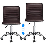 Yaheetech Modern PU Leather Ribbed Armless Working Office Chair Adjustable Low-Back Comfy Desk Task Chair w/Rolling Wheels, Brown Yaheetech