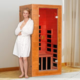 springspa Infrared Sauna for Home, 1 Person Home Sauna with Red Light Therapy, Canadian Hemlock Wooden Dry Saunas Room with Bluetooth Speakers, 1178 W/120V, 15 Minutes Pre-Warm up springspa