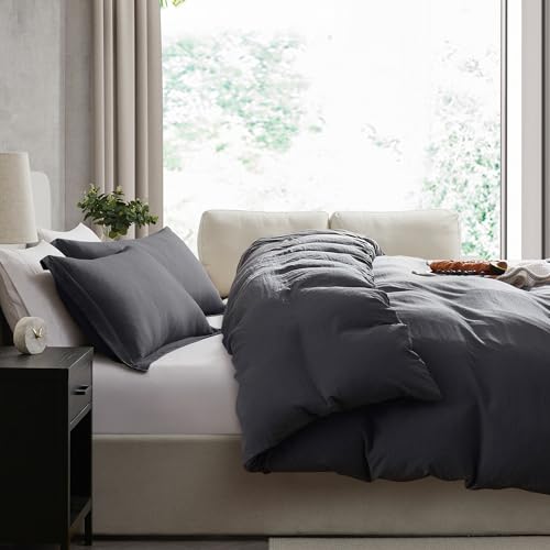 Hearth & Harbor Full Duvet Cover Set - Full Soft Prewashed Dark Grey Duvet Cover, 3 Piece Set with Zipper Closure, 1 Duvet Cover 80x90 inches and 2 Pillow Shams Hearth & Harbor
