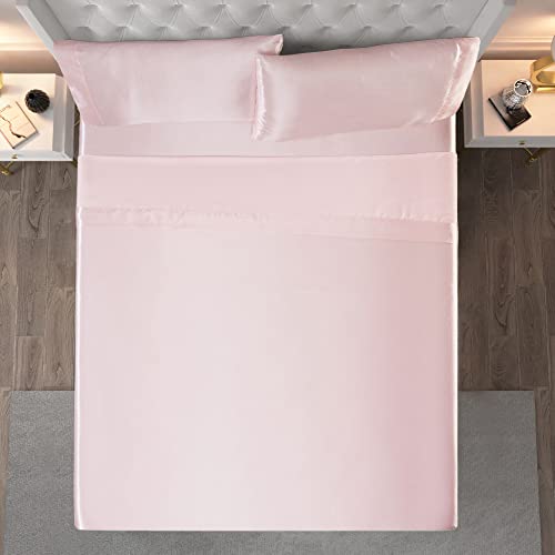 Juicy Couture Twin XL Size Satin Bed Sheet Set, Deep Pocket Silky Twin XL Sheet Set with 1 Fitted Sheet, 1 Flat Sheet, 1 Pillow Case, Wrinkle Resistant and Anti Pilling Bed Sheets - Pink Juicy Couture
