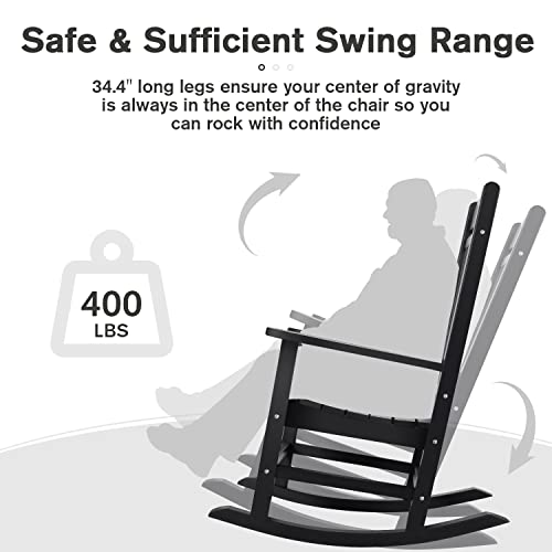 Devoko Rocking Chair Plastic Outdoor Indoor Patio Rocker Chair High Back All Weather Rocker for Patio Backyard Porch Garden (Black) Devoko