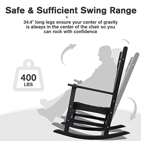 Devoko Rocking Chair Plastic Outdoor Indoor Patio Rocker Chair High Back All Weather Rocker for Patio Backyard Porch Garden (Black) Devoko