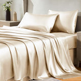 CozyLux Satin Sheets Queen Size Bed Set - 4 Piece Silky Queen Sheet Set, Luxury Champagne Queen Sheets with Smooth and Soft Microfiber, Includes 1 Fitted Sheet, 1 Flat Sheet and 2 Pillowcases CozyLux