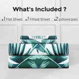 HENGWEITEXT Full Sheet Set, 4 Piece Bed Sheets for Full Size Bed Set, 17 Inch Sheets Deep Pocket, Soft and Breathable Microfiber, Wrinkle Free, Tropical Palm Tree Fronds Patterned Double Bedding HENGWEITEXT